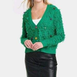 33 Degrees Women's Loop Christmas Festive, Graphic Cardigan Green Size M, NWT